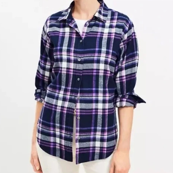 LOFT Tops - Loft Blue & Purple Plaid Flannel Shirt Size XL